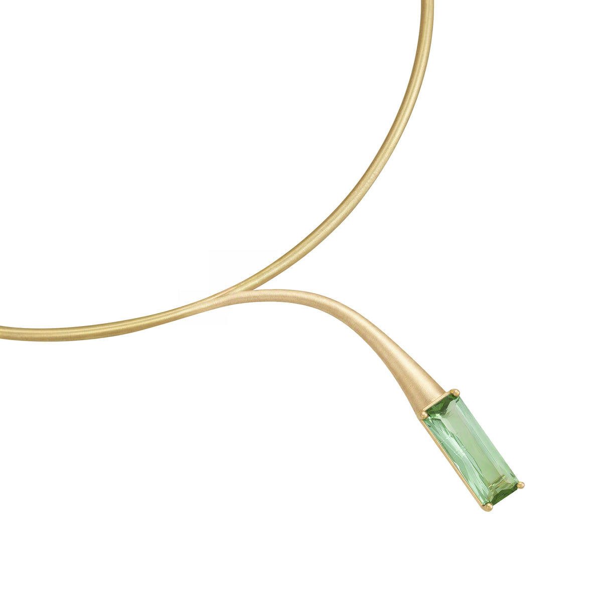 Satine Green Tourmaline Yellow Gold Baguette Brushed Necklace