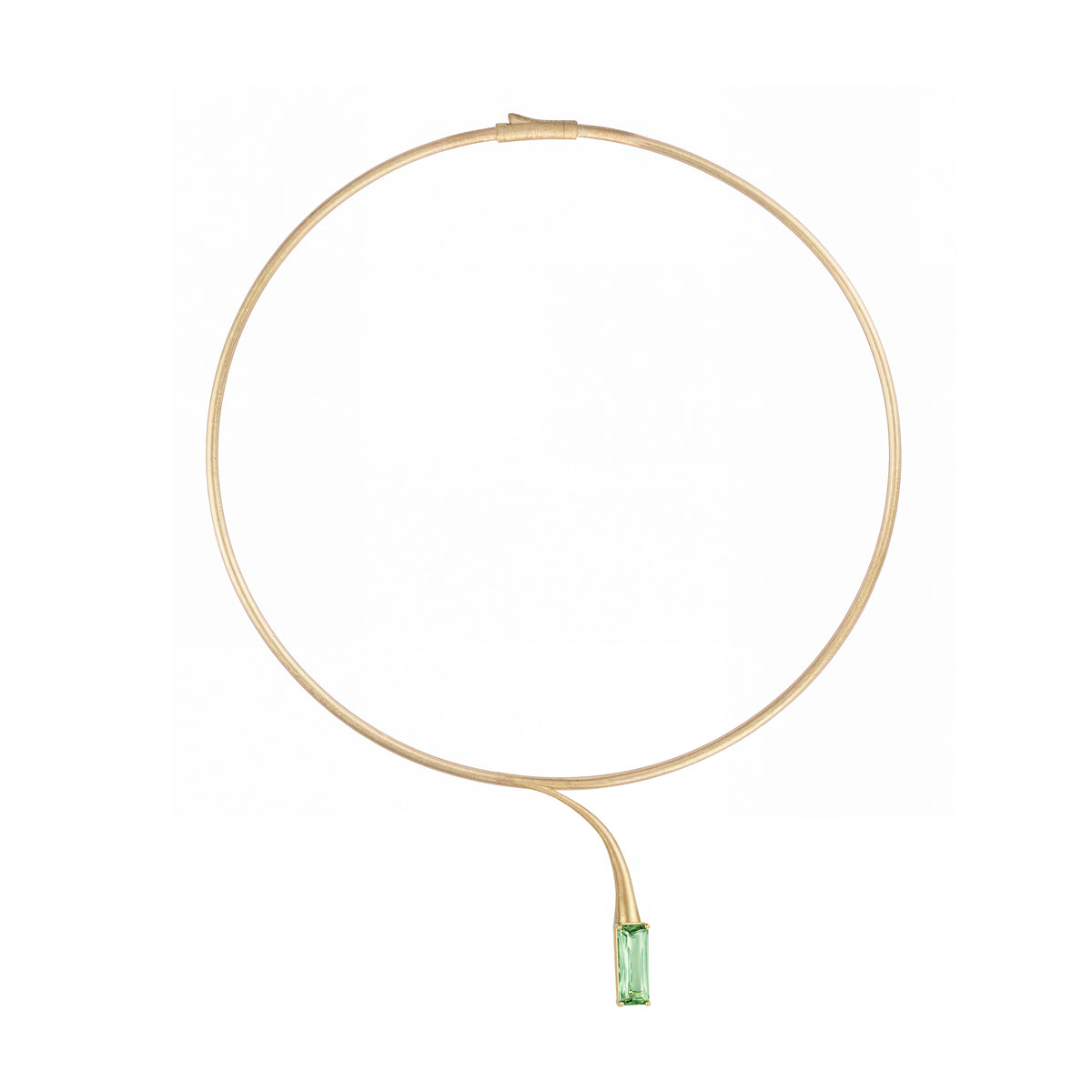Satine Green Tourmaline Yellow Gold Baguette Brushed Necklace