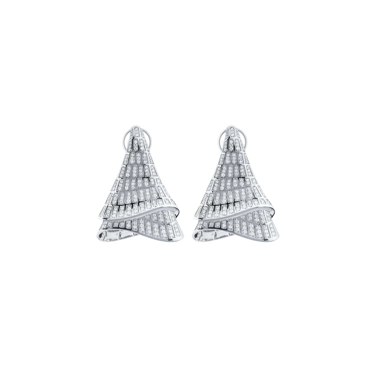 Sia Layered White Gold Pavé Diamond High Gloss Large Statement Earrings
