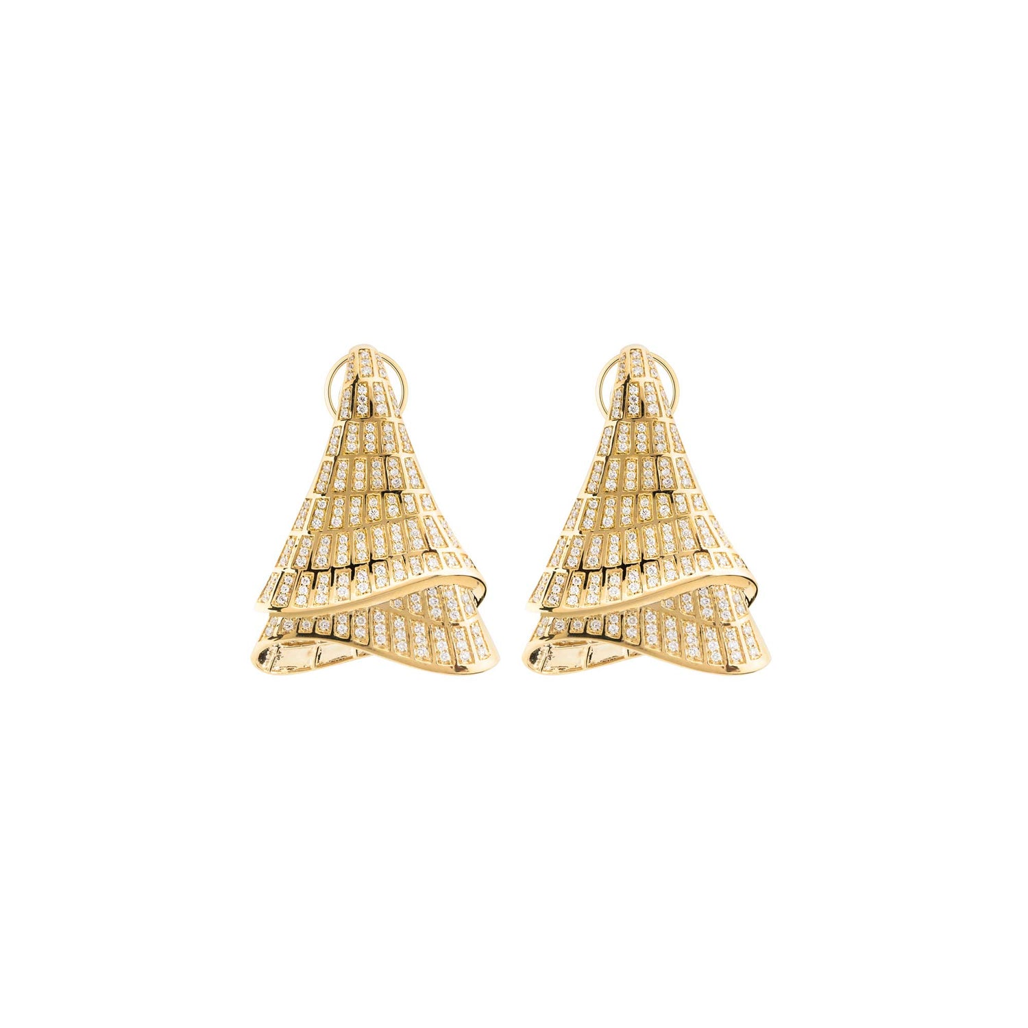Sia Layered Yellow Gold Pavé Diamond High Gloss Large Statement Earrings