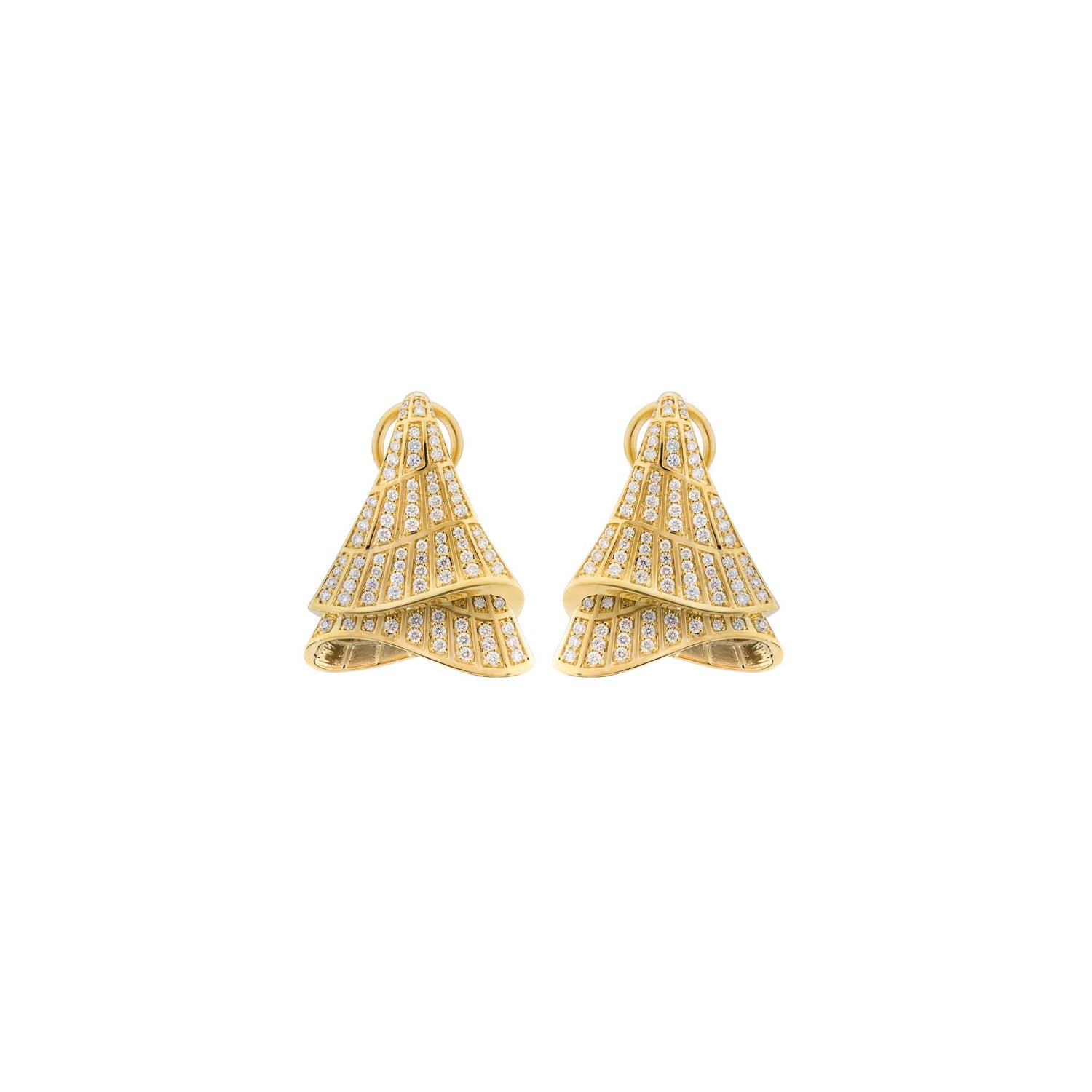 Sia Layered Yellow Gold Pavé Diamond High Gloss Small Statement Earrings