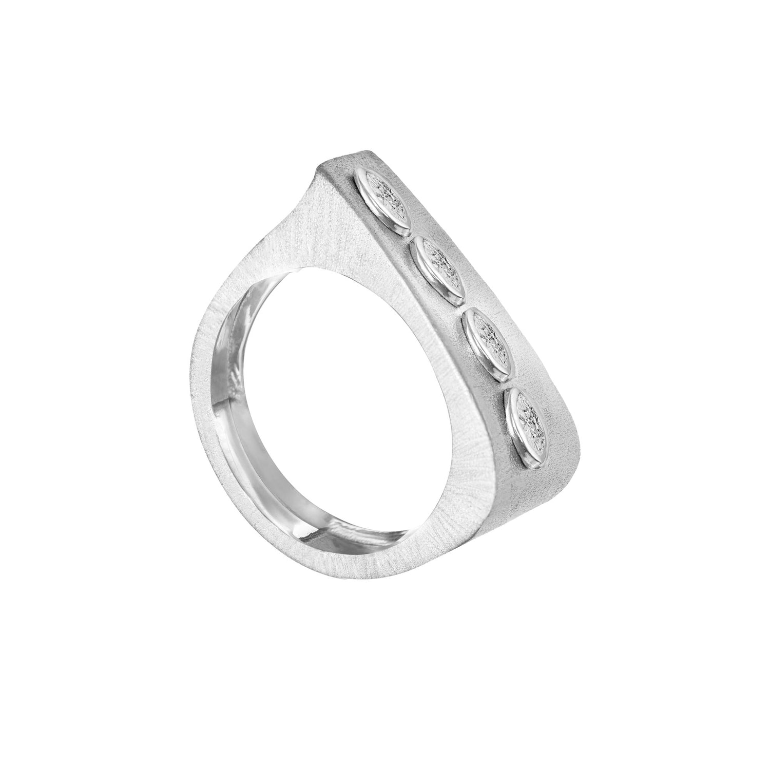 Belle Sculptural White Gold Marquise Diamond High Gloss Slim Band Ring