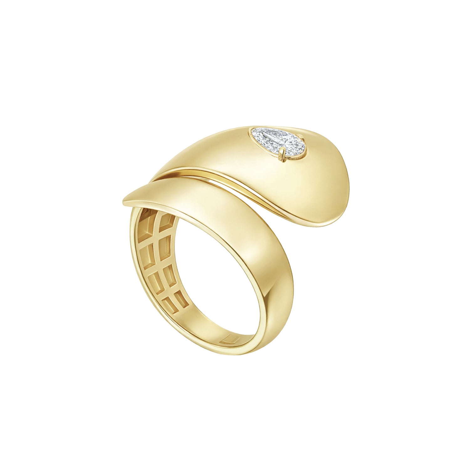 Roma Pear Yellow Gold Pear Diamond High Gloss Sculptural Wrap Ring