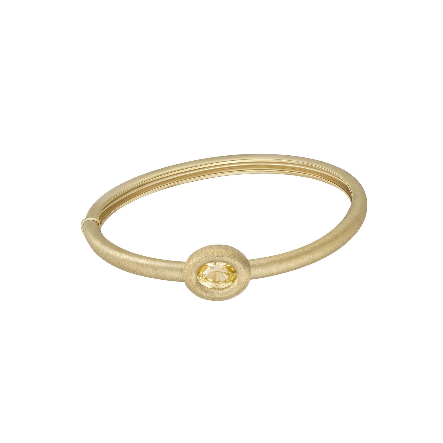 Satine Yellow Gold Brushed Light Yellow Sapphire Solitaire Bangle