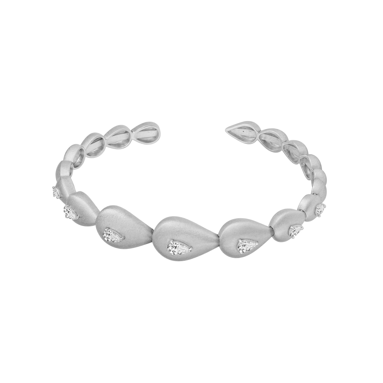 Roma Link Pear White Gold Bezel Diamond Brushed Bangle