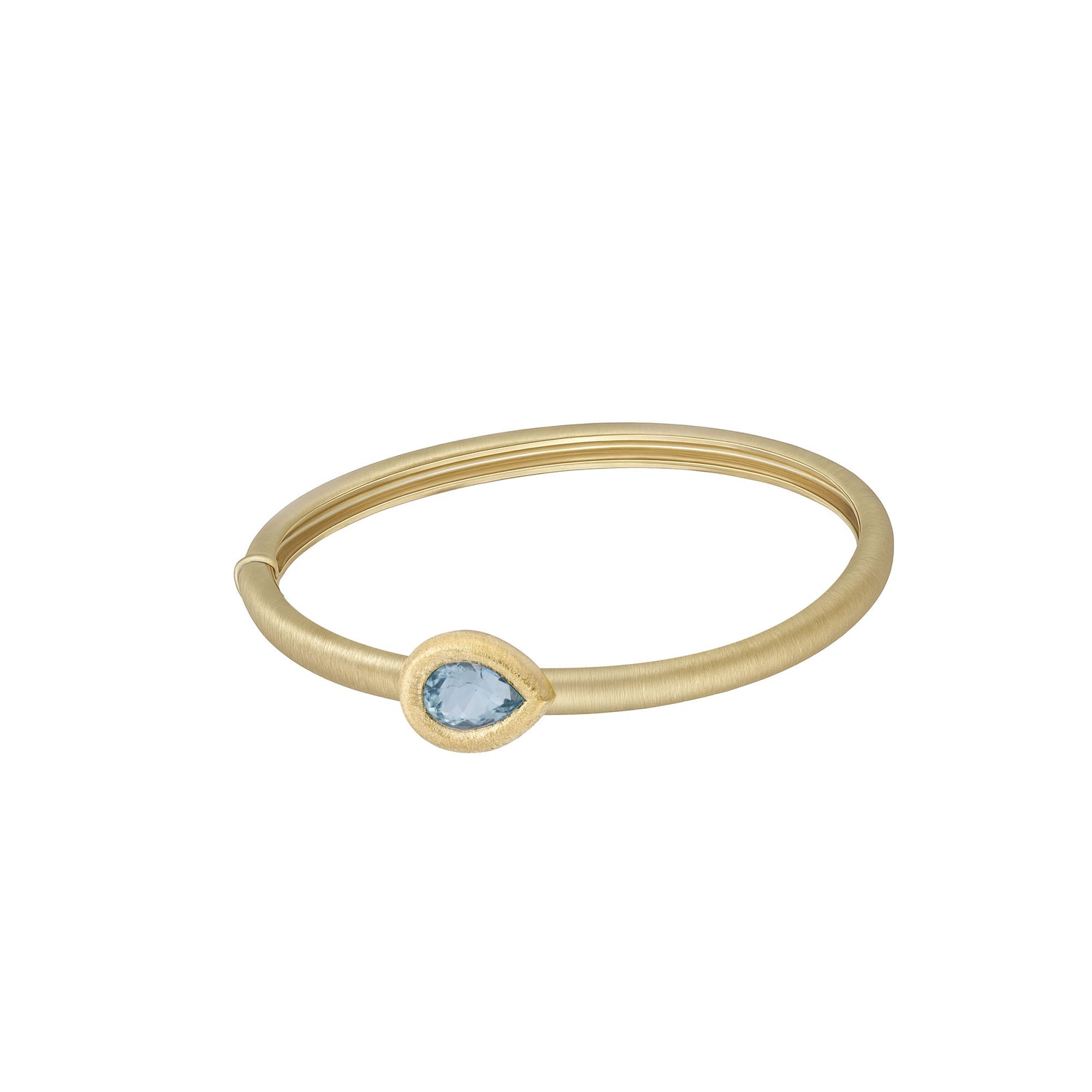 Satine Aquamarine Yellow Gold Pear Brushed Bangle