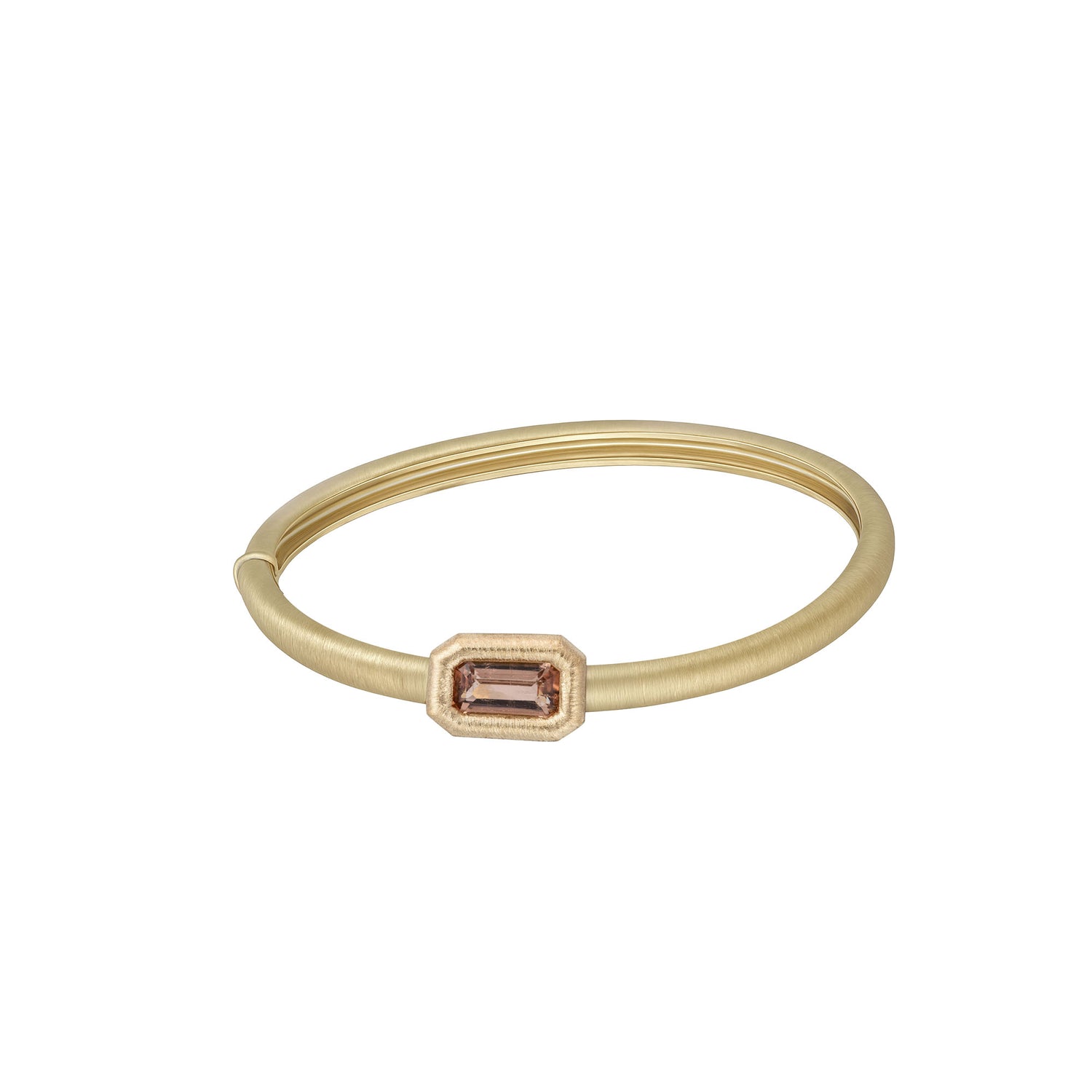 Satine Pink Tourmaline Yellow Gold Elongated Rectangular Bangle
