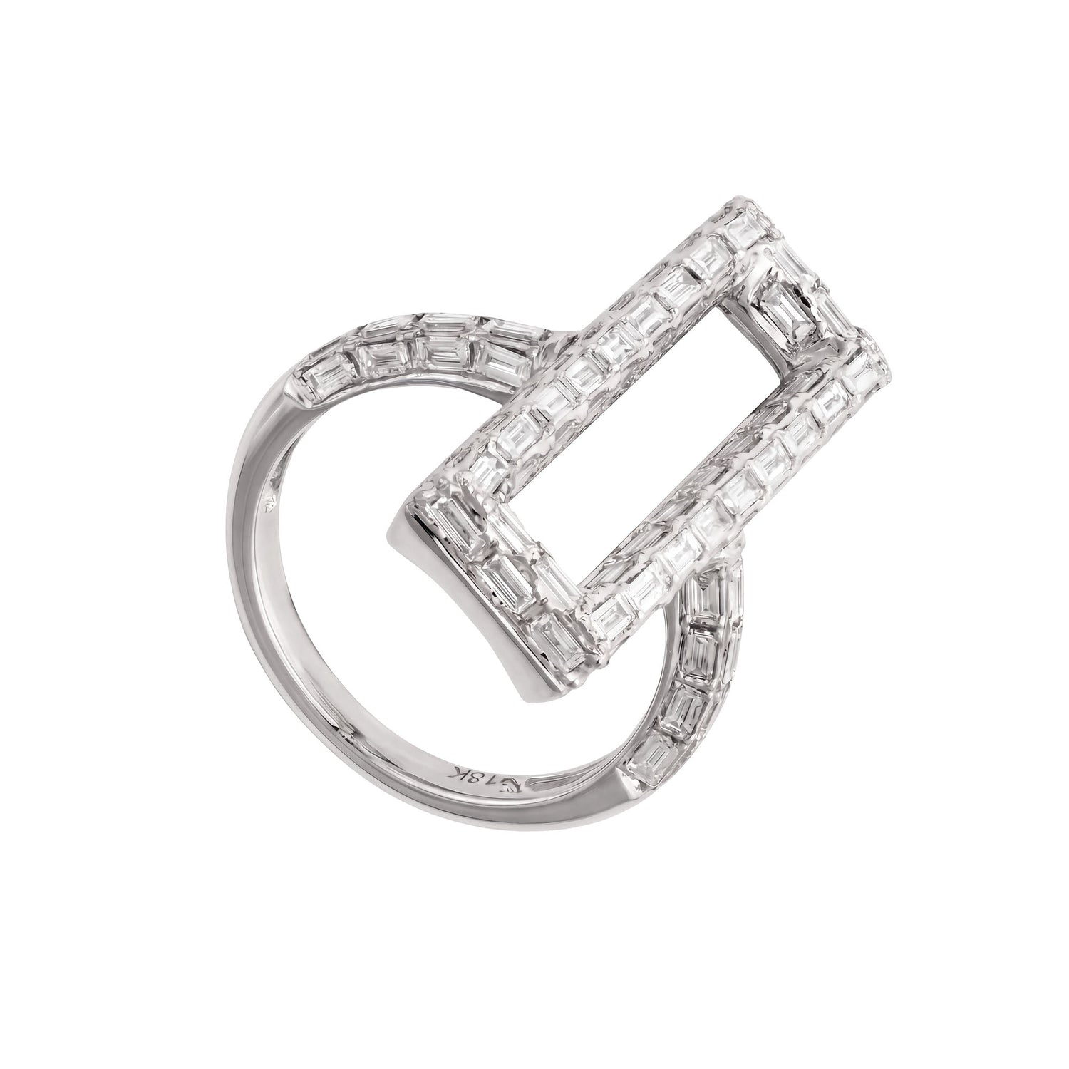 La Feuille Tombée Square White Gold Diamond Baguette Ring