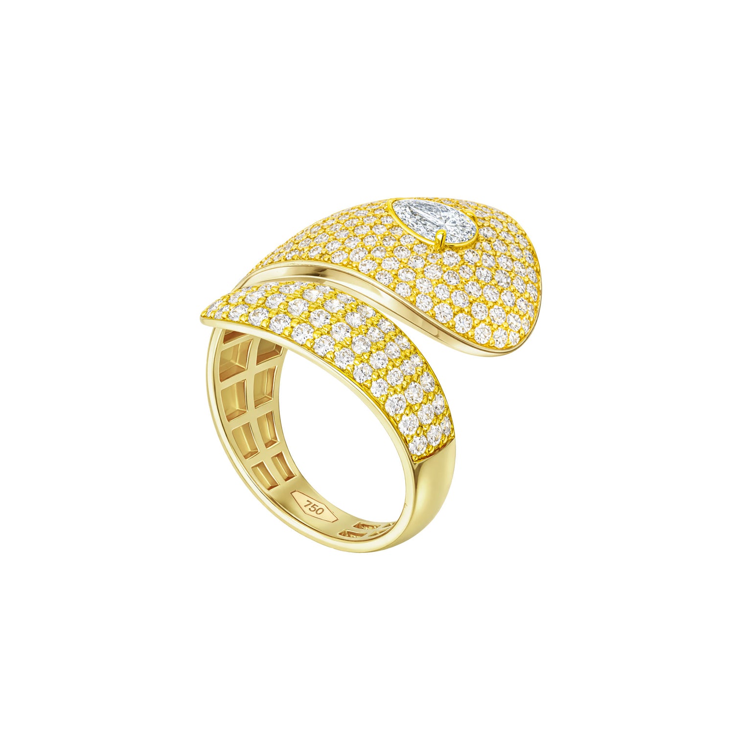 Roma Pear Diamond Yellow Gold Pavé Wrap Ring