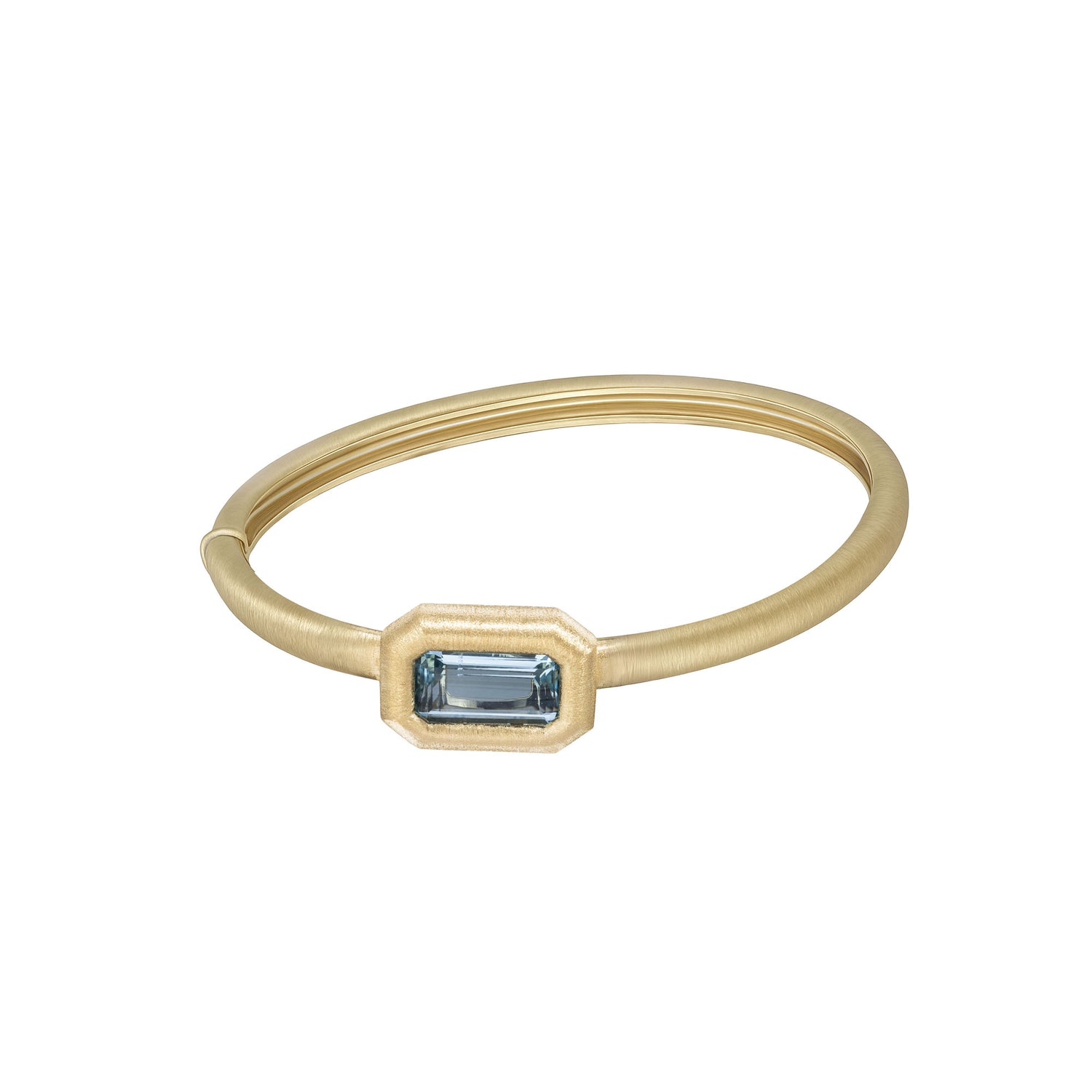 Satine Aquamarine Yellow Gold Elongated Rectangular Brushed Bangle
