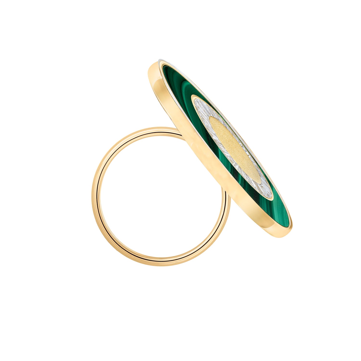 Céleste Yellow Gold Malachite & Baguette Diamond Circular Rings