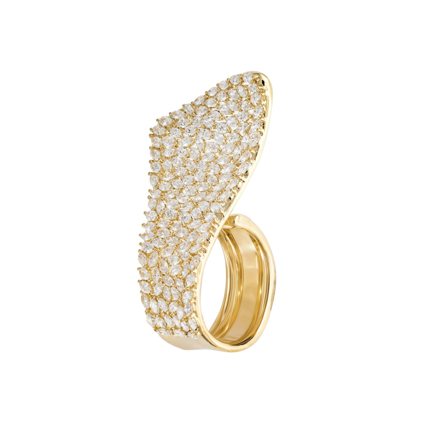 Dune Wave Curve Yellow Gold Diamond Marquise Ring