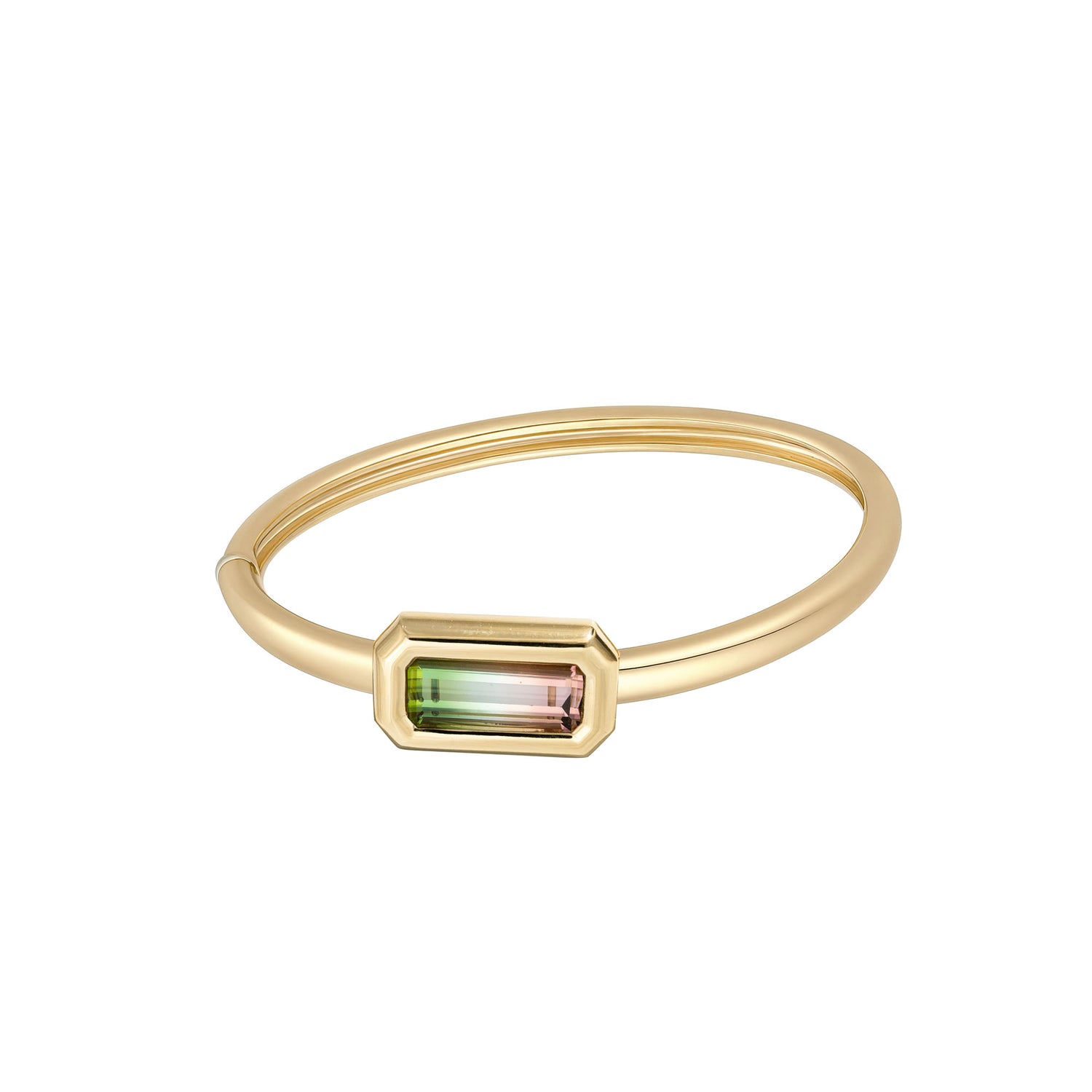Satine Multi-Color Stone Yellow Gold Elongated Rectangular High Gloss Bangle
