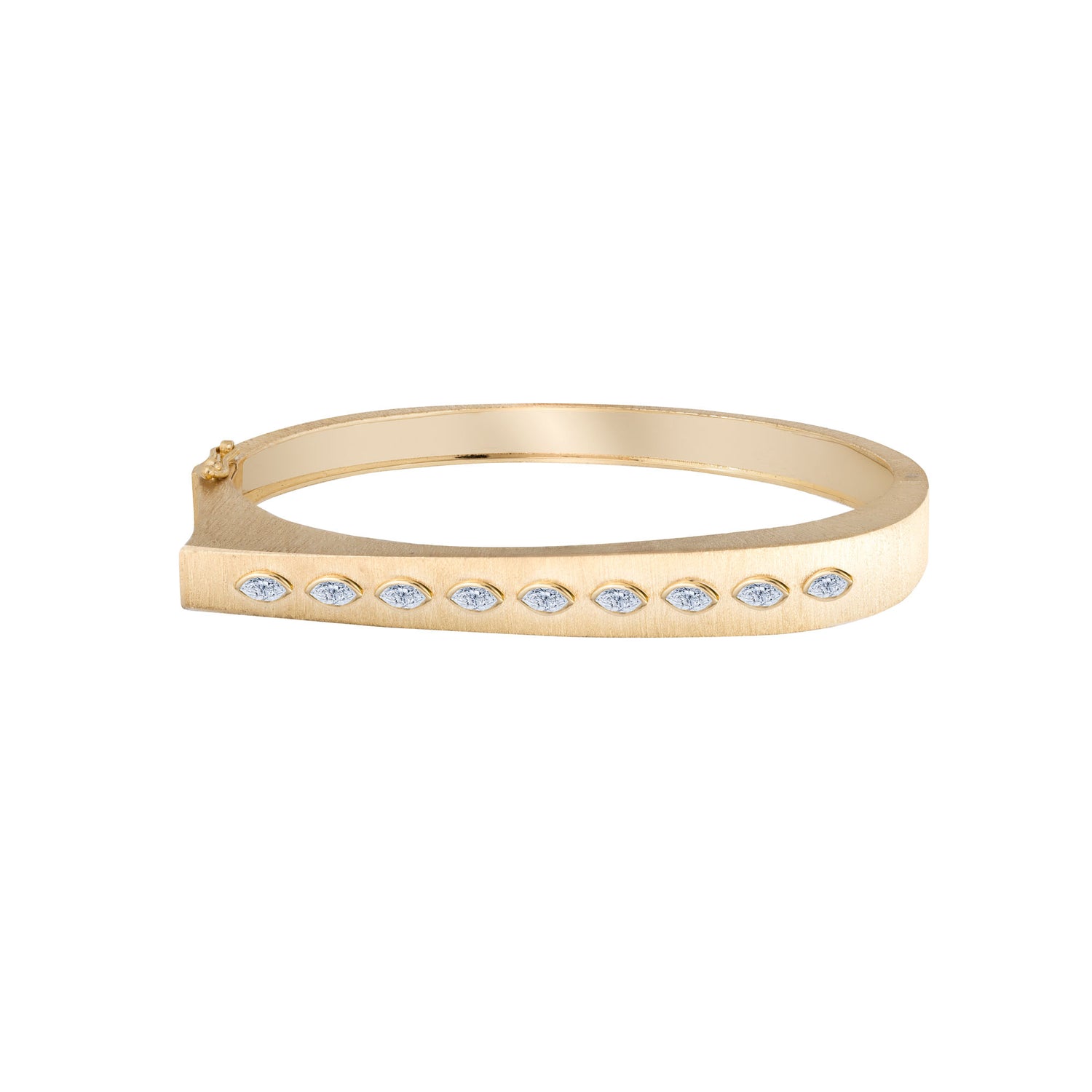 Belle Sculptural Yellow Gold Marquise Diamond Brushed Slim Bangle
