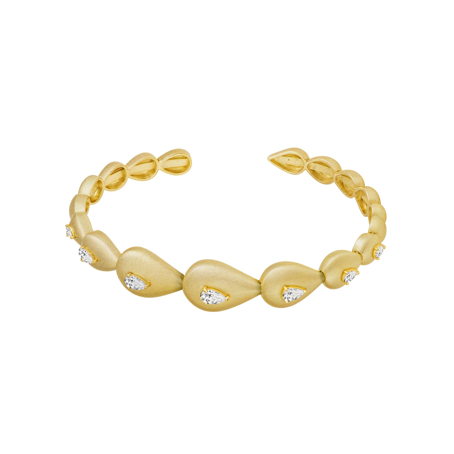 Roma Link Pear Yellow Gold Bezel Diamond Brushed Bangle