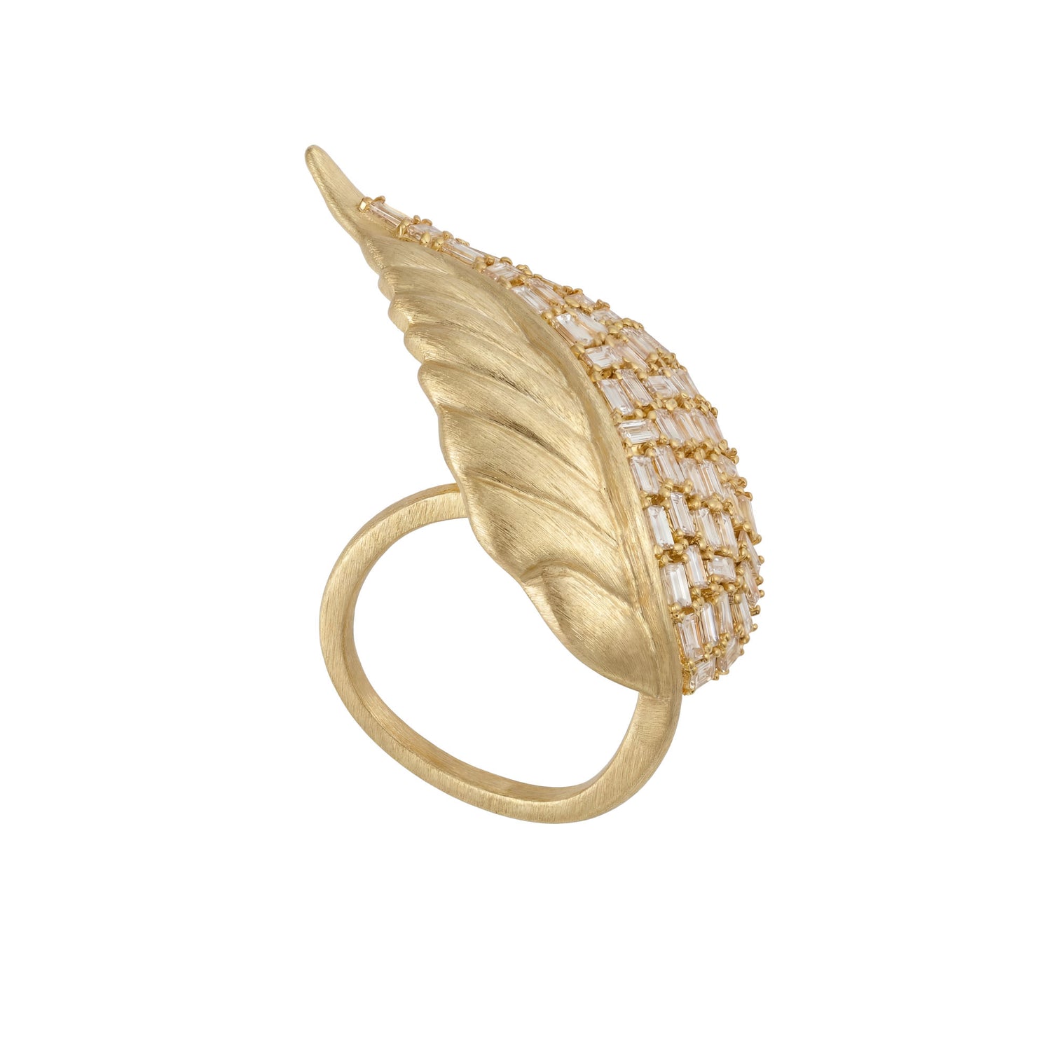 La Feuille Tombée Yellow Gold Diamond Baguette Ring
