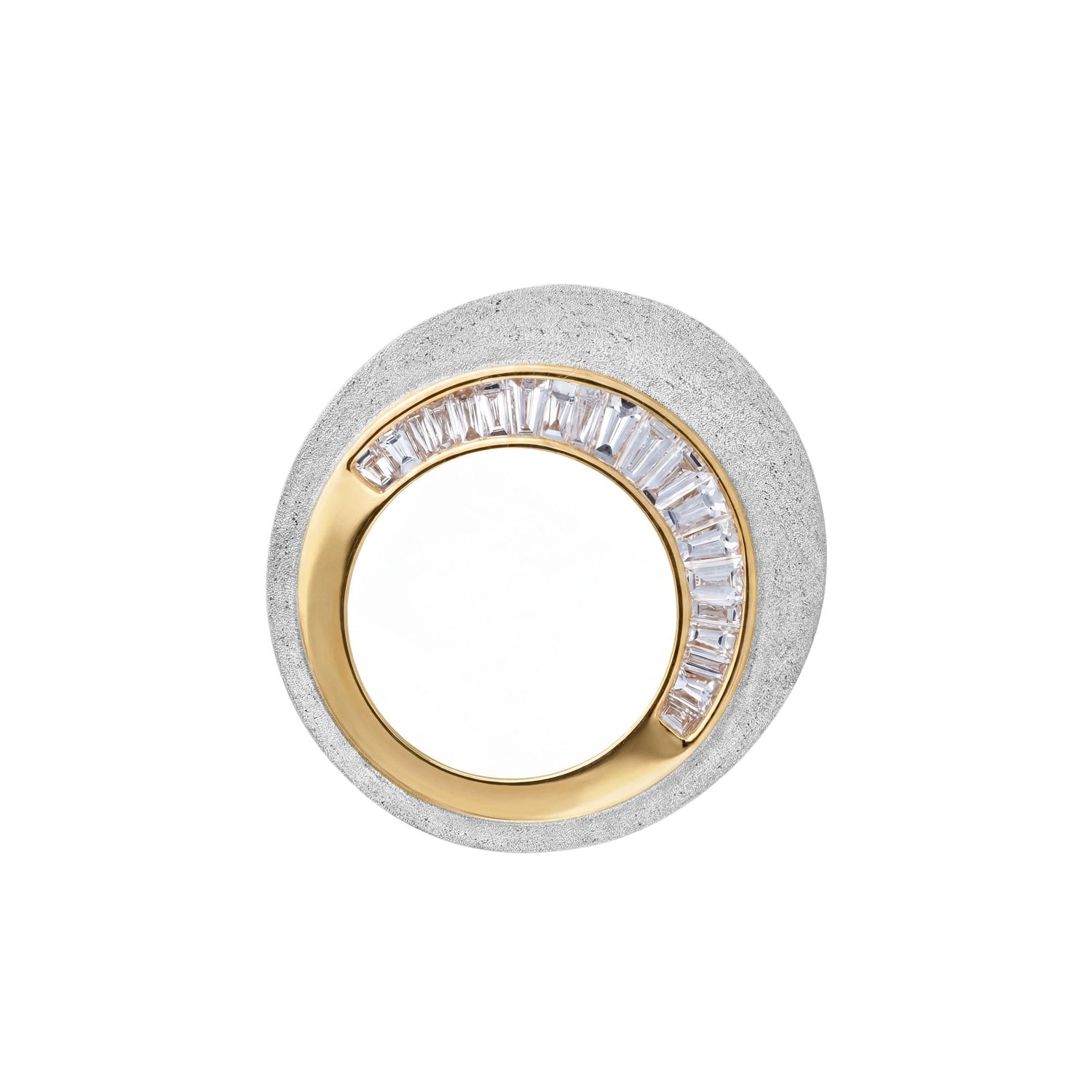 Céleste White Gold & Yellow Gold Baguette Diamond Sand Finish Ring