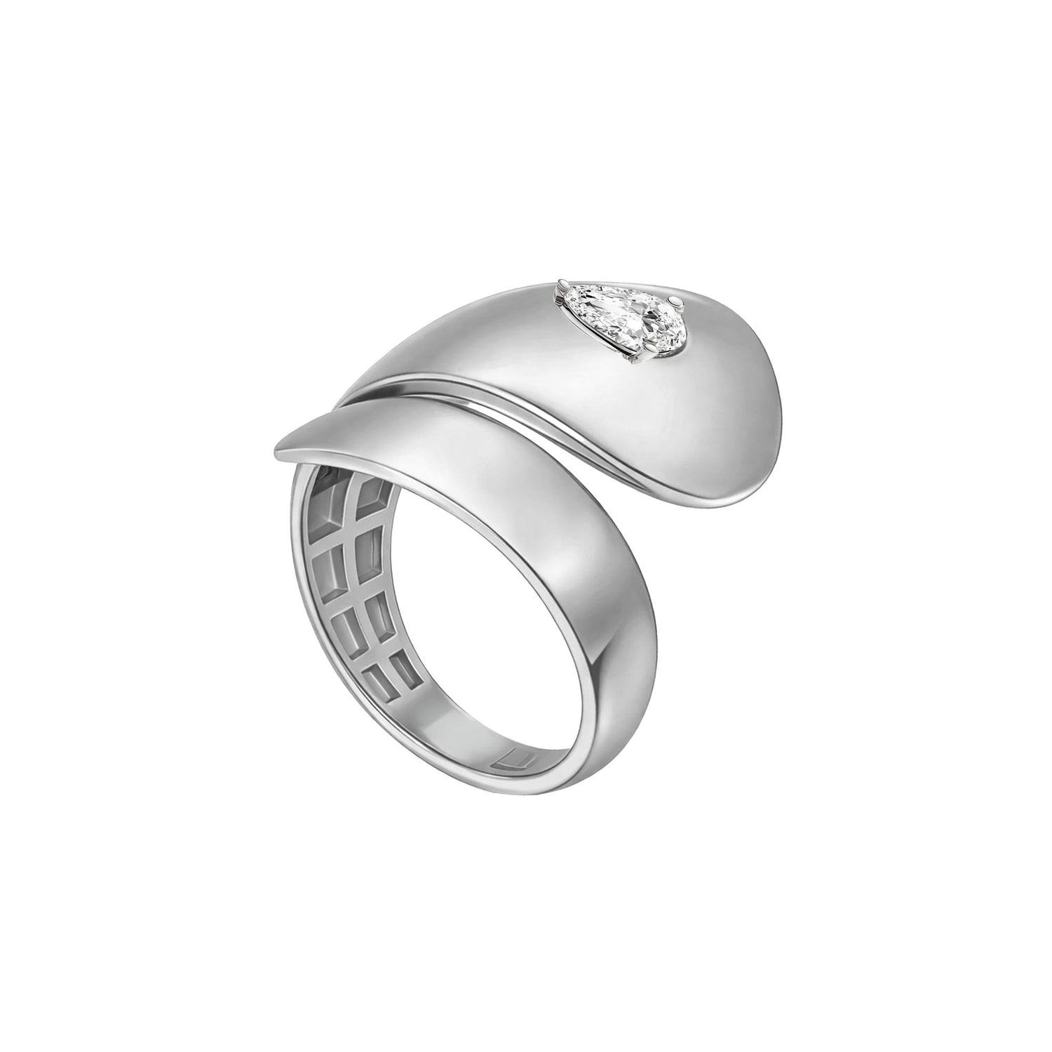Roma Pear White Gold Pear Diamond High Gloss Sculptural Wrap Ring