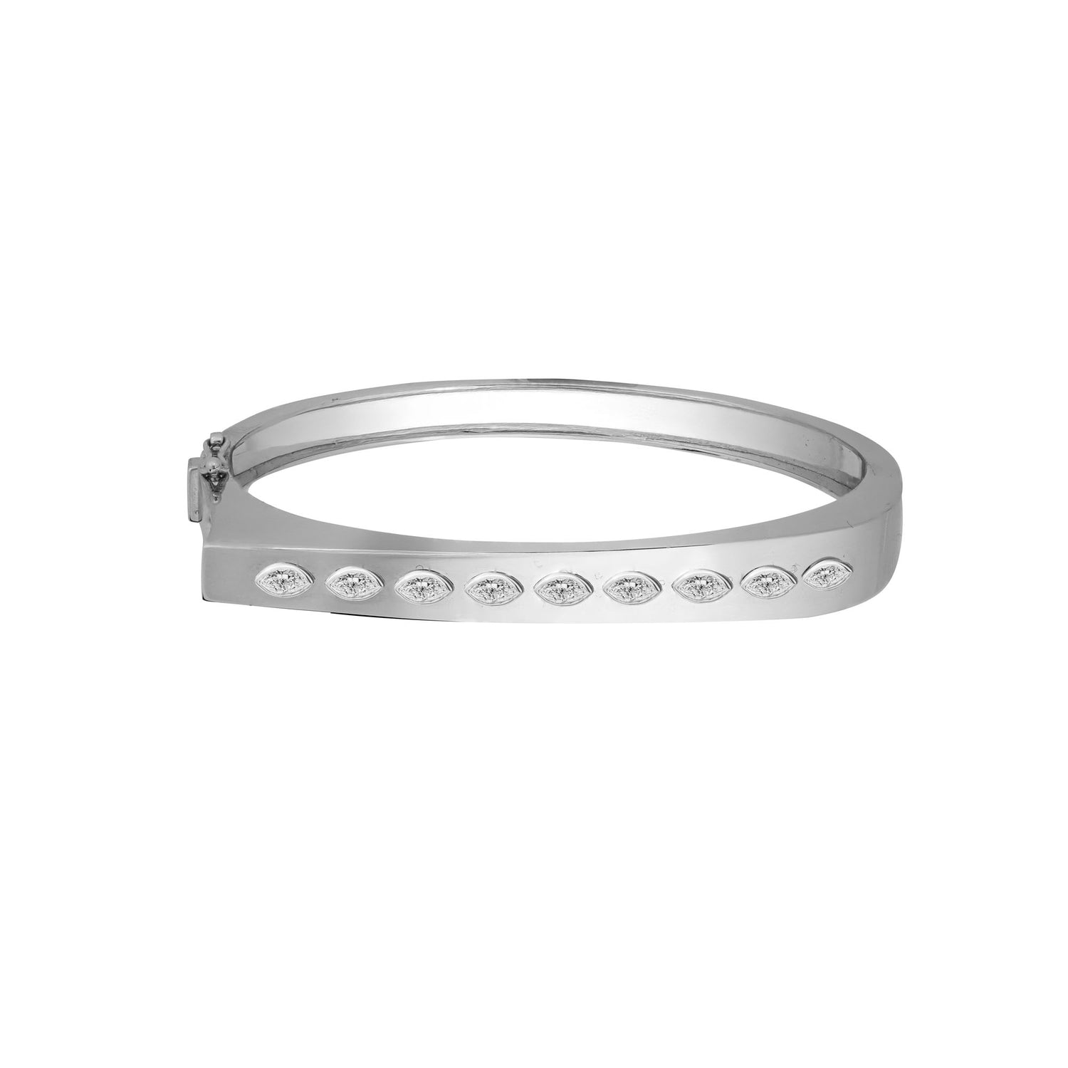 Belle Sculptural White Gold Marquise Diamond High Gloss Slim Bangle