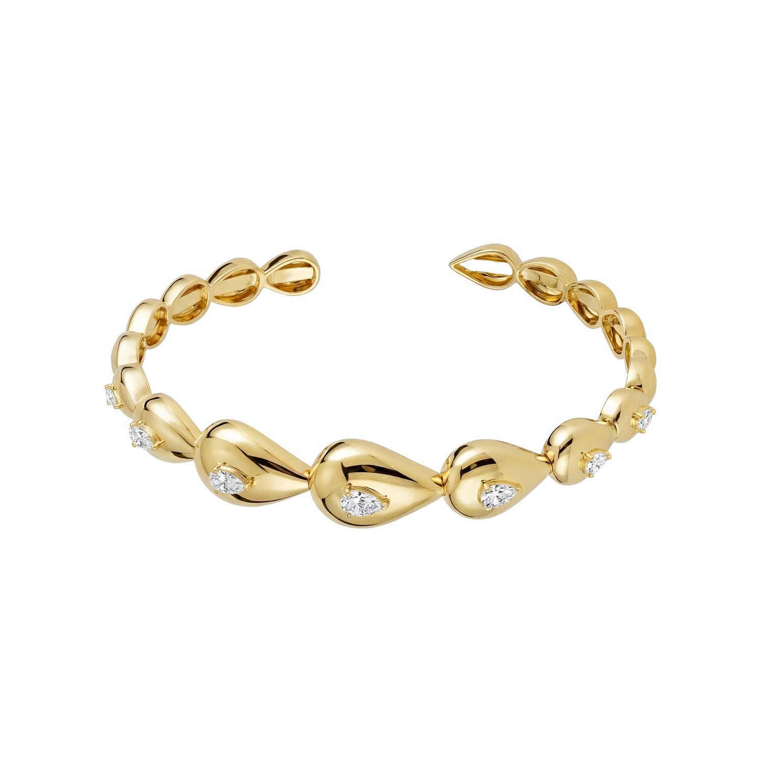 Roma Link Pear Yellow Gold Bezel Diamond High Gloss Bangle