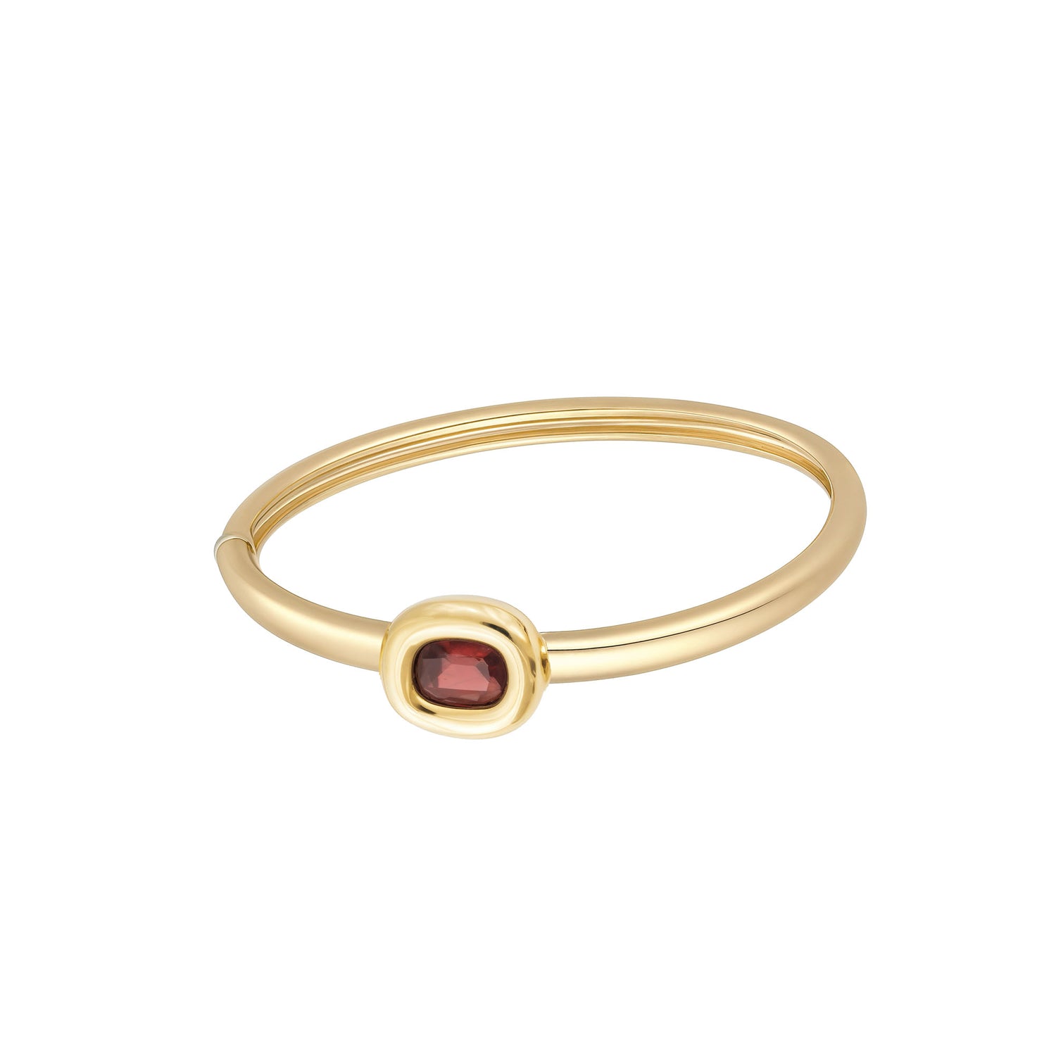 Satine Red Stone Yellow Gold Oval Bangle