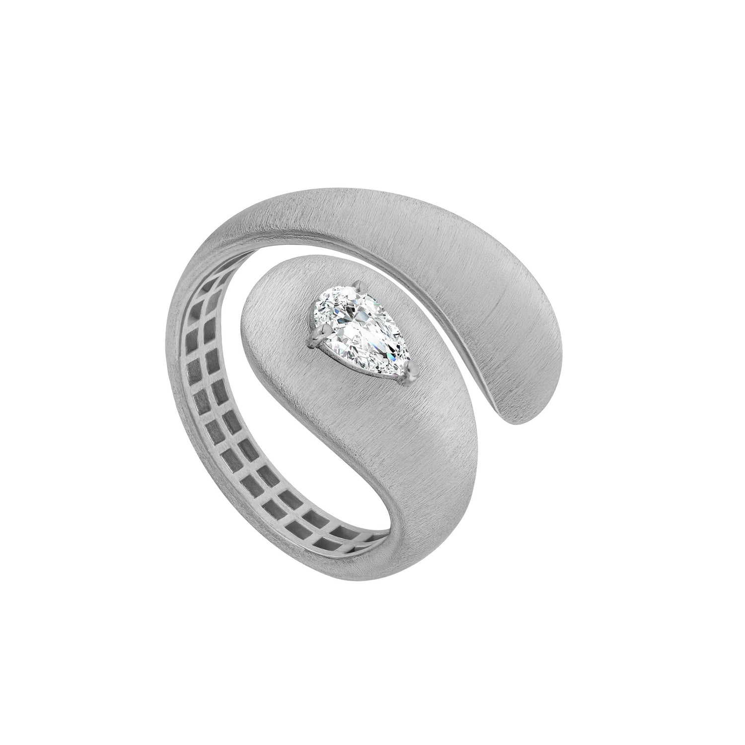 Roma Pear White Gold Pear Diamond Brushed Sculptural Wrap Ring
