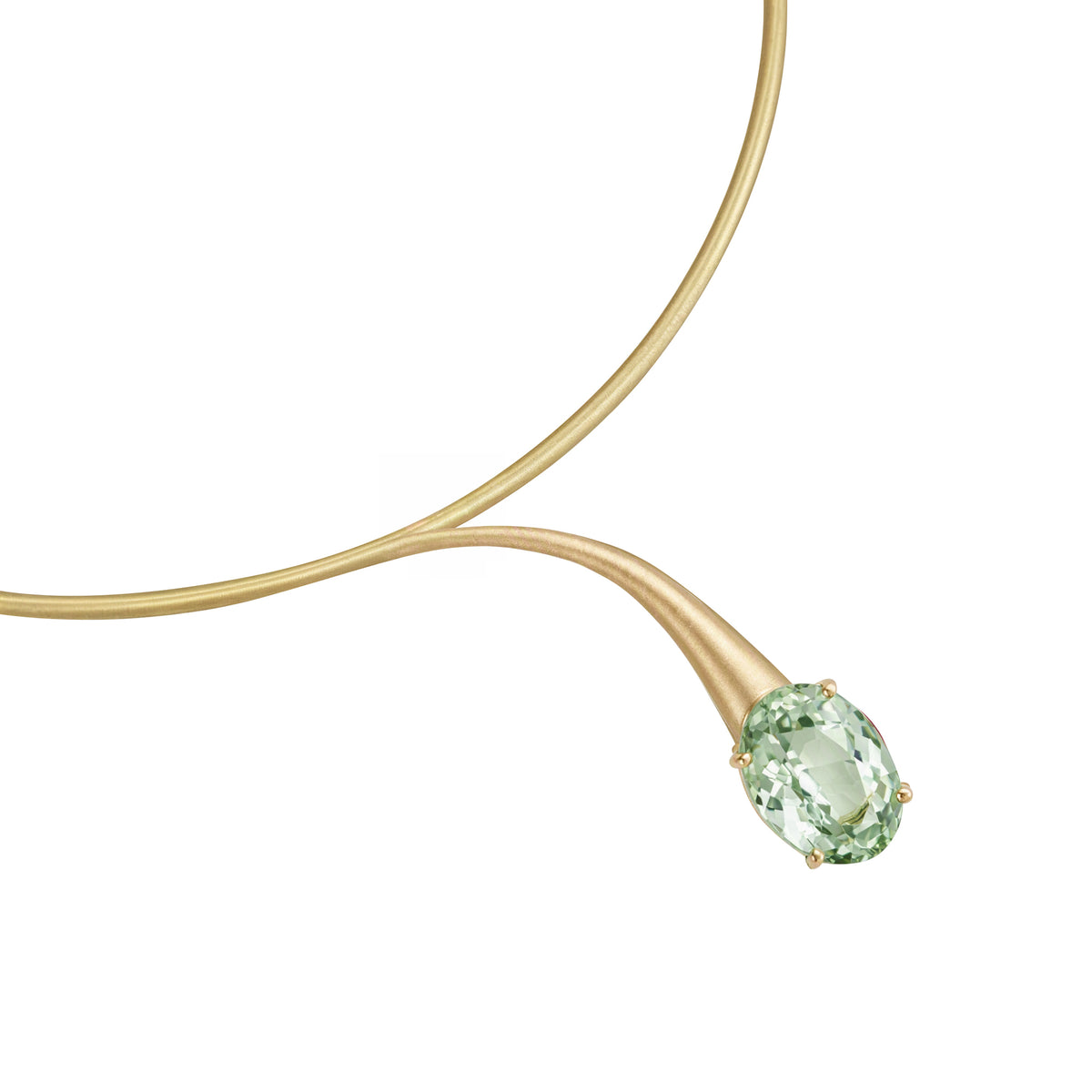 Satine Green Tourmaline Yellow Gold Oval Brushed Necklace