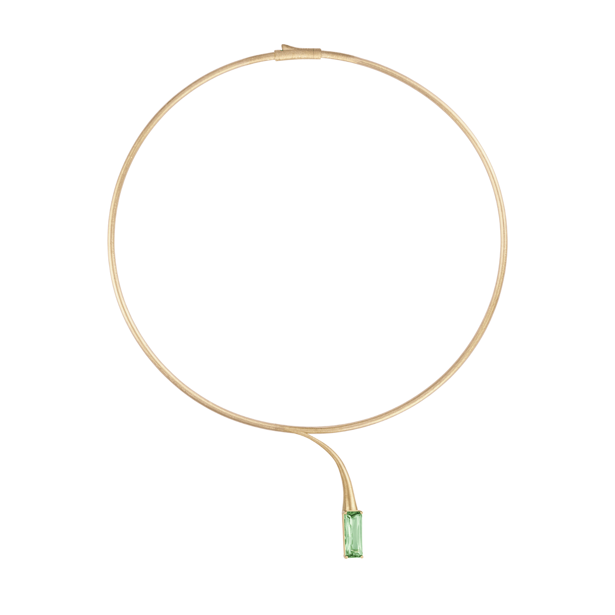 Satine Green Tourmaline Yellow Gold Oval Brushed Necklace