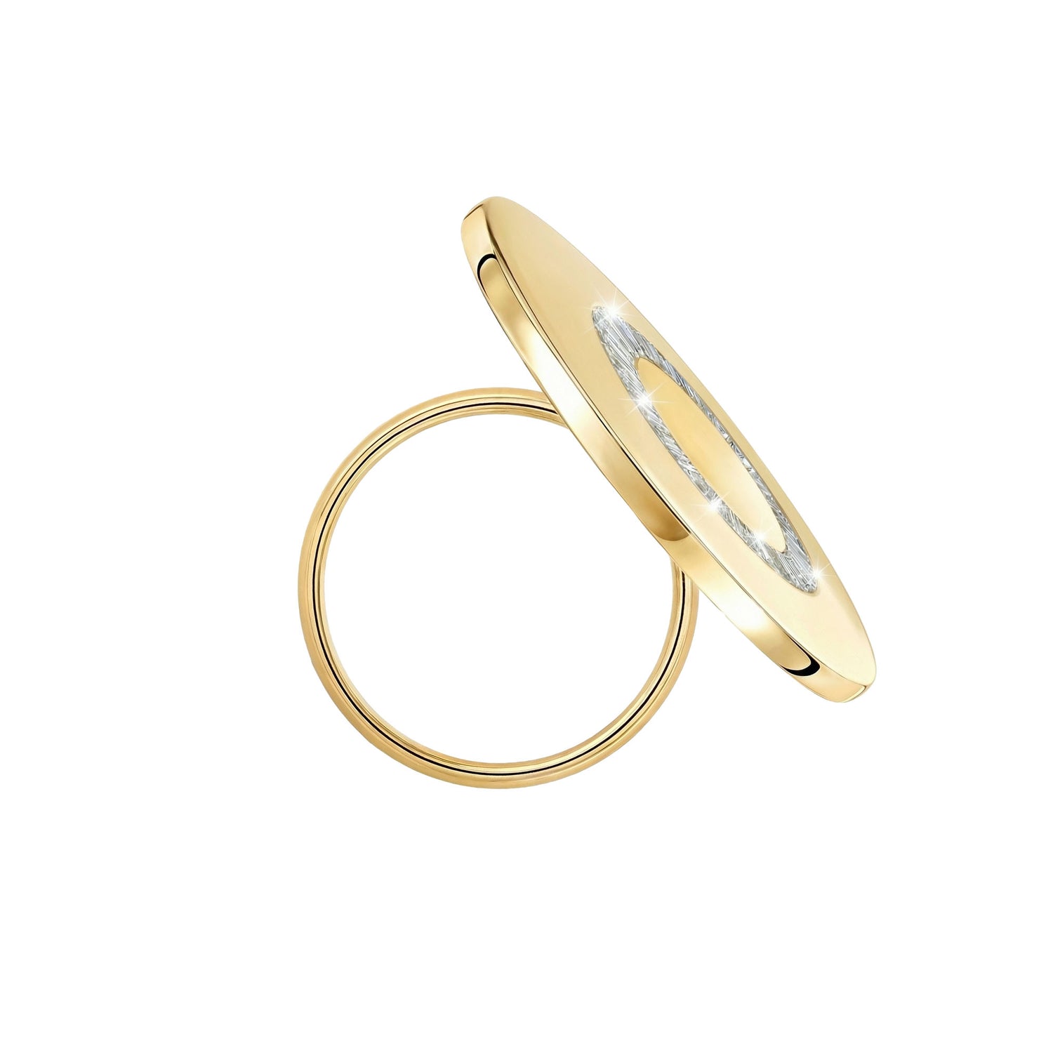 Céleste Yellow Gold Baguette Diamond Dome Disc Ring