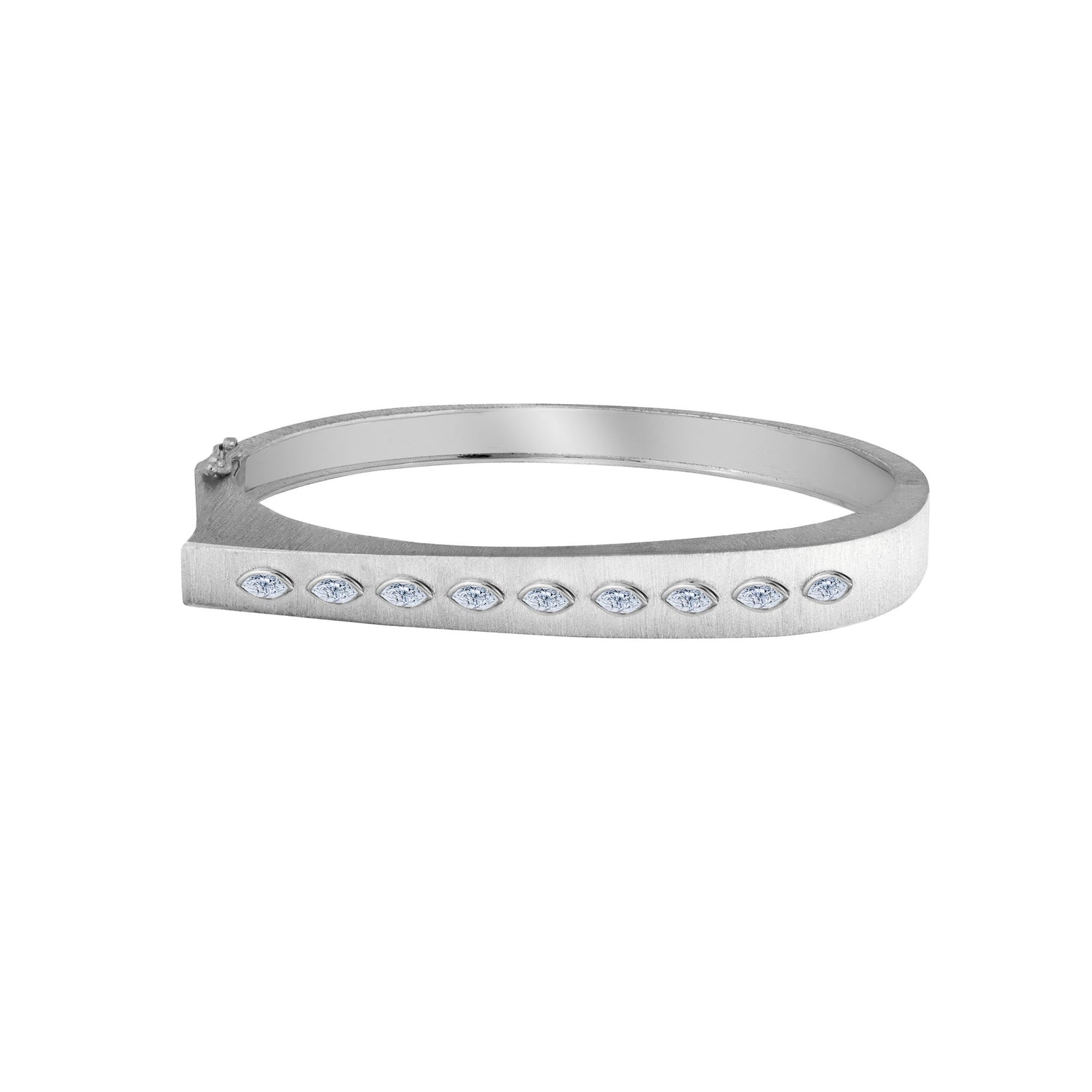 Belle Sculptural White Gold Marquise Diamond Brushed Slim Bangle