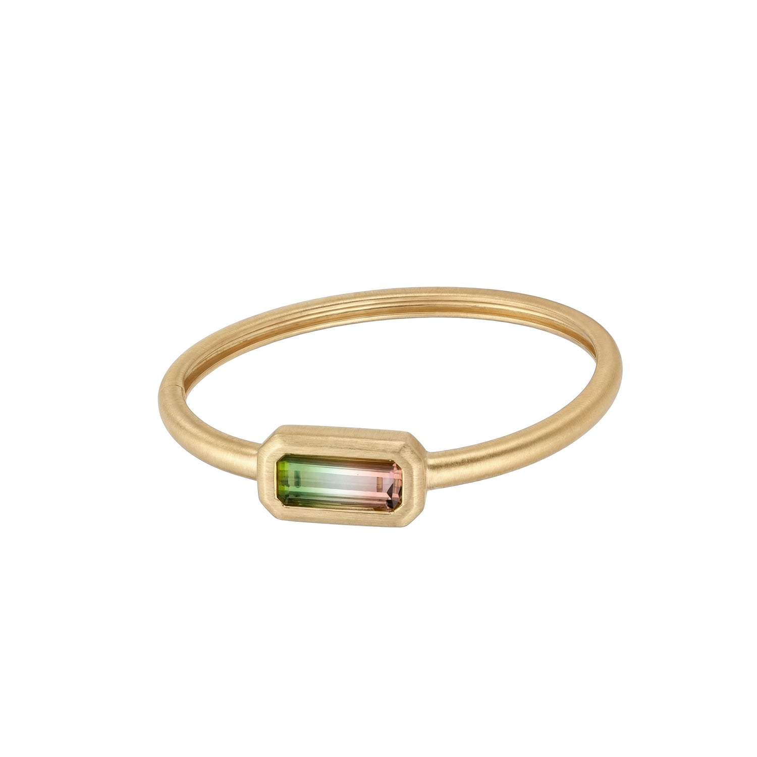 Satine Multi-Color Stone Yellow Gold Elongated Rectangular Brushed Bangle